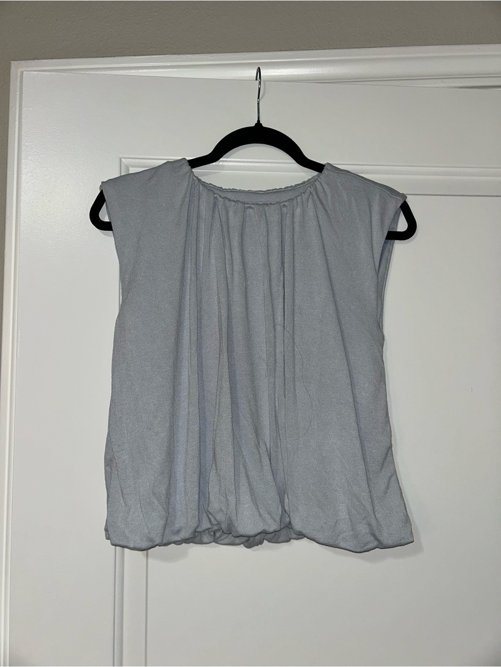 LOFT Light Gray-blue Sleeveless Blouse with Gathered Neck